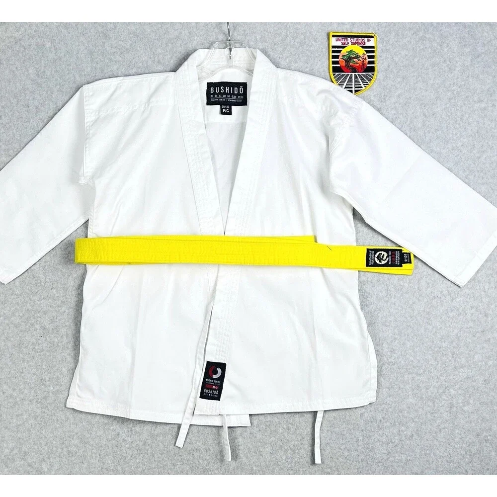 Bushido Kids 00/120 White Karate Gi Uniform Yellow Belt Martial Arts Taekwondo